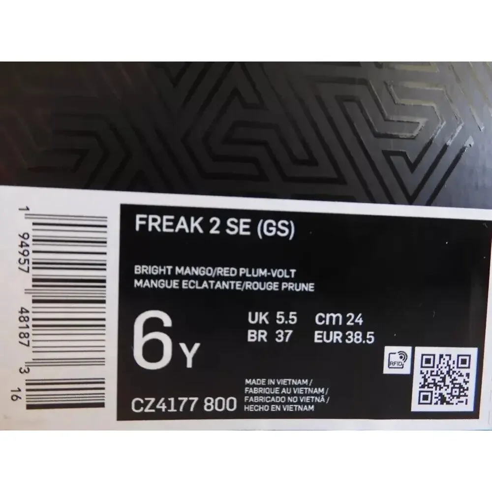 NIKE FREAK 2 SE (GS) BIG KIDS CZ4177 MANGO PLUM VOLT SIZE 6 YOUTH - WOMENS 7.5